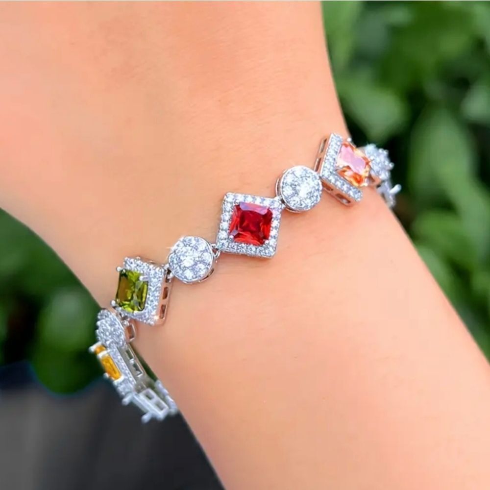 Multi Color Silver Diamond Bracelet - Picture 8 of 8
